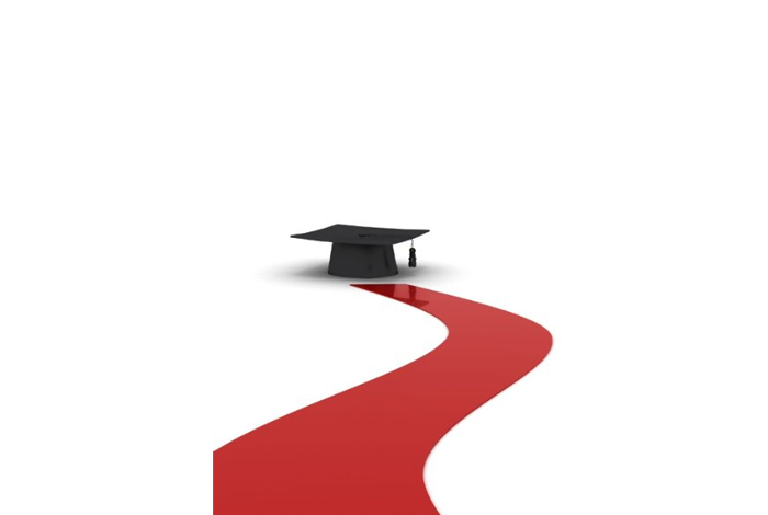 graduation cap on red path